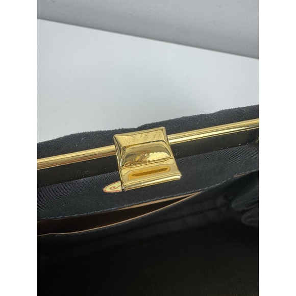Vtg 1960s Ande Black Fabric Evening Bag Gold Frame Top Handle Clutch - Picture 9 of 16